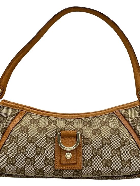 Gucci Handbags - GUCCI GG Pattern, Abbey 130939 Beige Dark Brown Brown Jacquard Leather Handbag